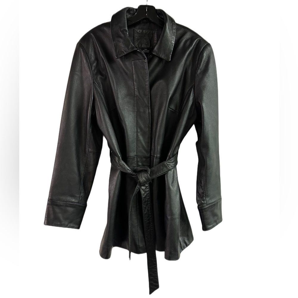 Kathy Ireland Vintage Black Leather Coat Size L EUC